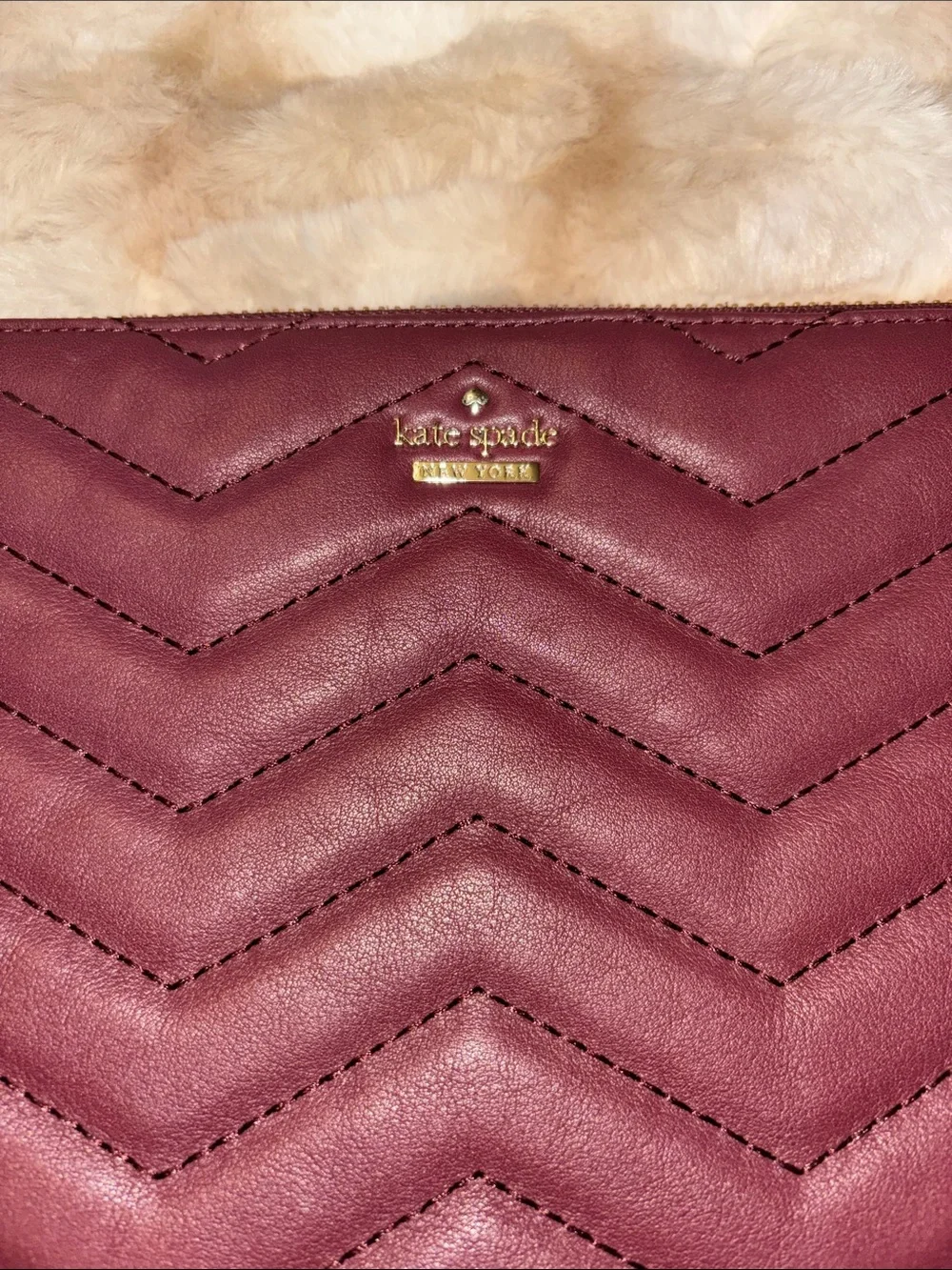 Kate spade Quilted Chevron Wristlet Clutch in Burgundy